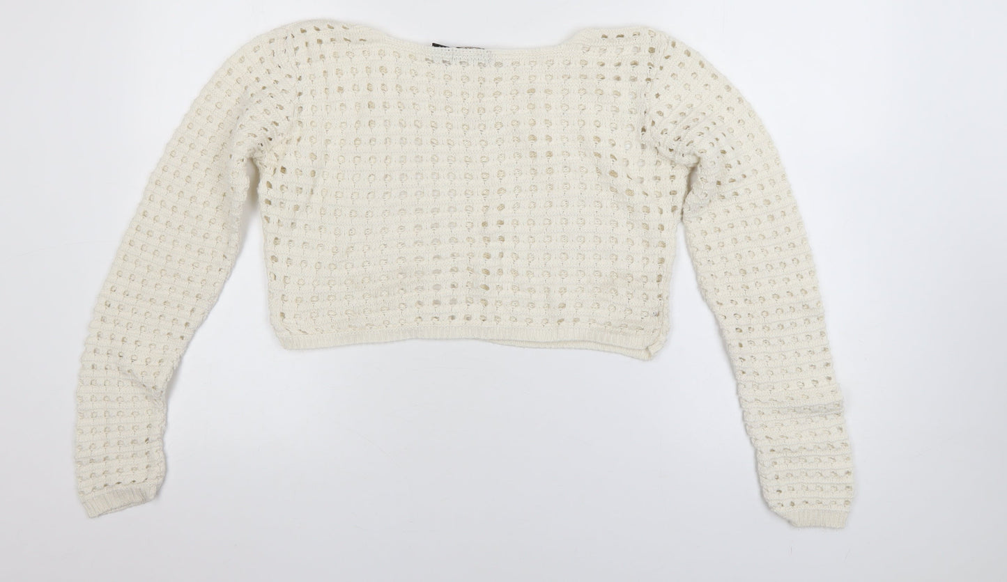 Pink Vanilla Women Ivory Open-Knit Pullover Jumper Size S