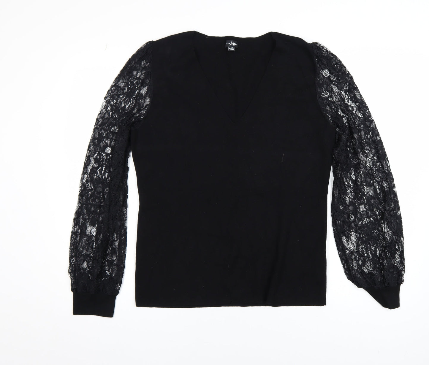 Pour Moi Women's Black Lace Sleeve V-Neck Jumper Size 18