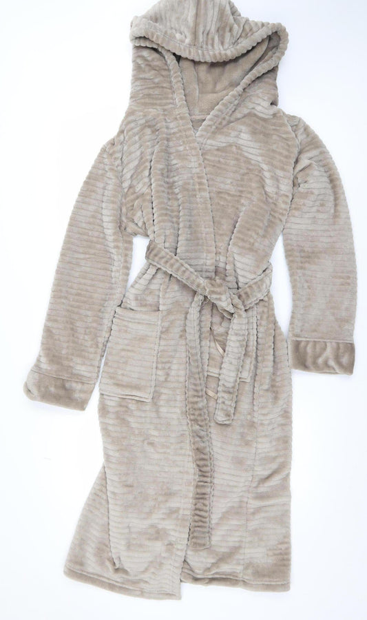 Originals Women Beige Fleece Hooded Robe Size 10-12 Soft Plush Gown