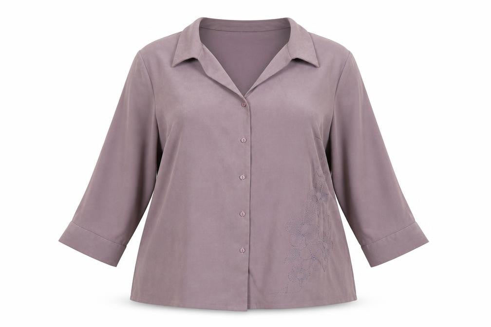 Essence Womens Purple 3/4 Sleeve Collared Blouse Size 24