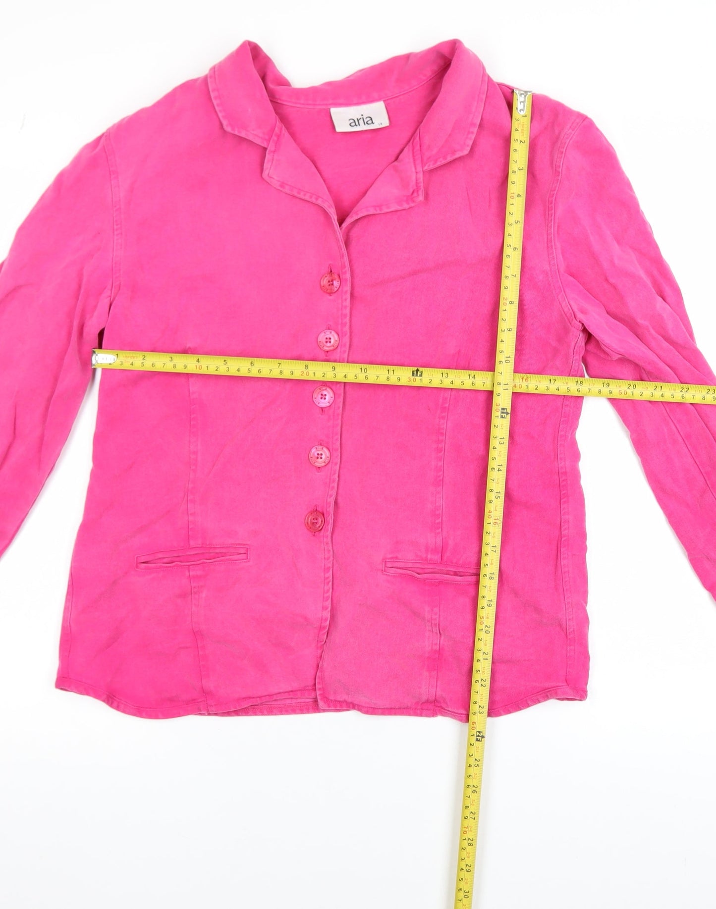 Aria Womens Pink Lyocell Collared Button Blouse Size 14