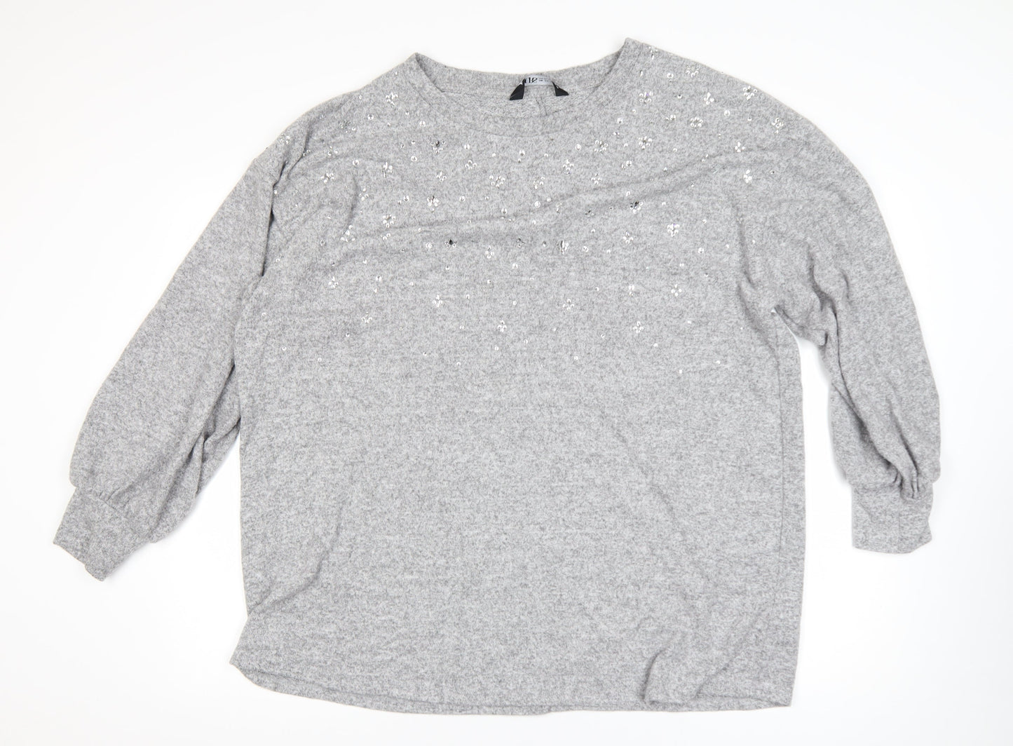 Yours Women Grey Sequin Pullover Jumper UK 22-24 Plus Long Sleeve