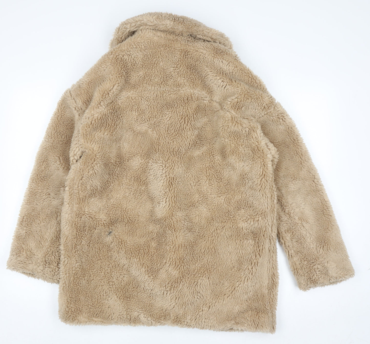 Topshop Women's Beige Faux Fur Mid-Length Coat Size 6
