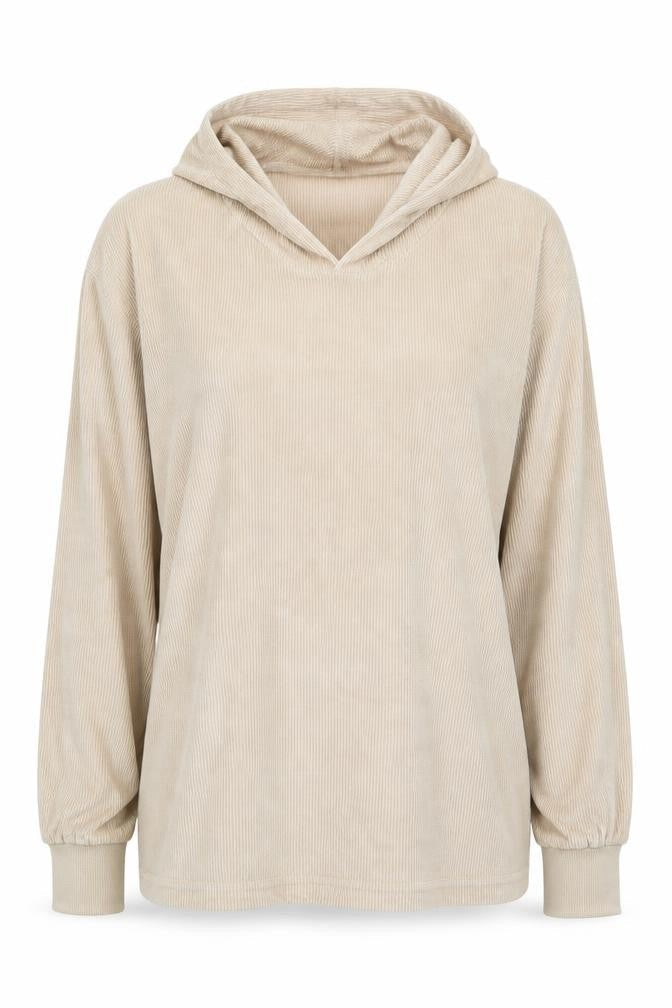 Boohoo Women Beige Corduroy Hooded Pullover Jumper UK 12