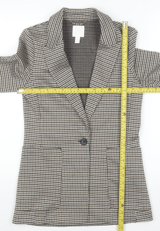 H&M Women’s Grey Houndstooth Blazer Size UK 4 Single-Breasted Jacket