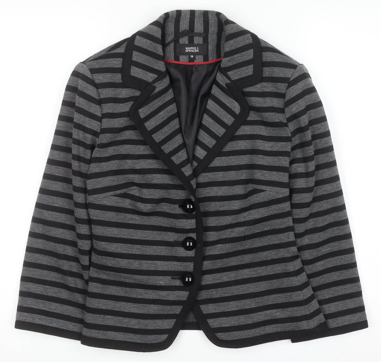 Marks and Spencer Womens Grey Black Striped Blazer UK 12 Classic Fit