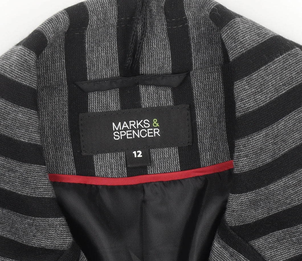 Marks and Spencer Womens Grey Black Striped Blazer UK 12 Classic Fit