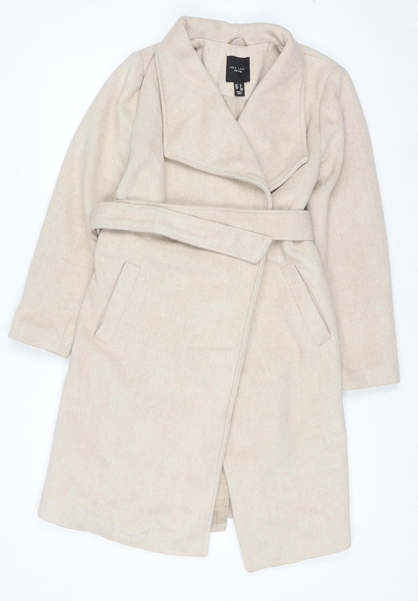 New Look Petite Beige Belted Mid-Length Coat UK 6
