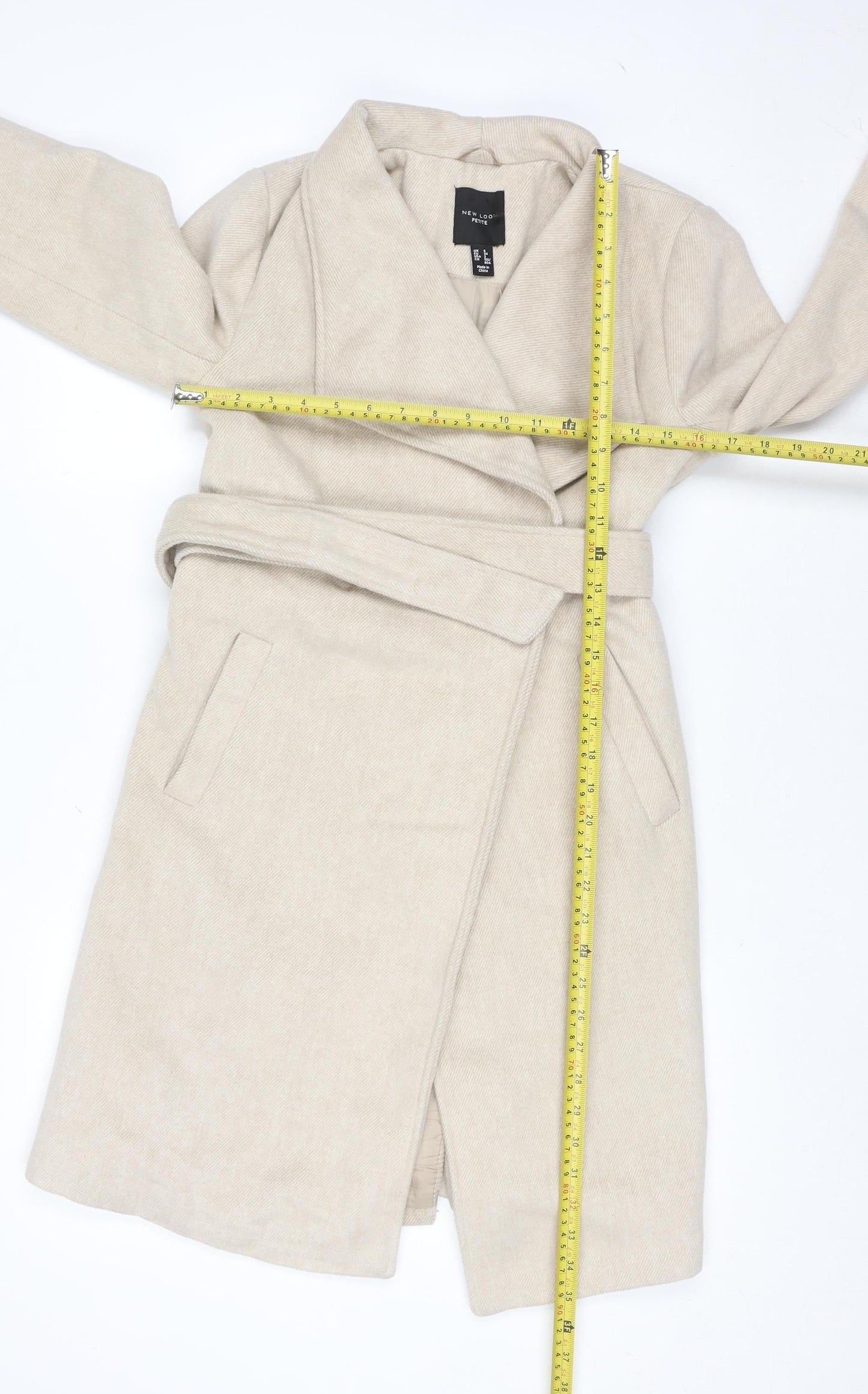 New Look Petite Beige Belted Mid-Length Coat UK 6
