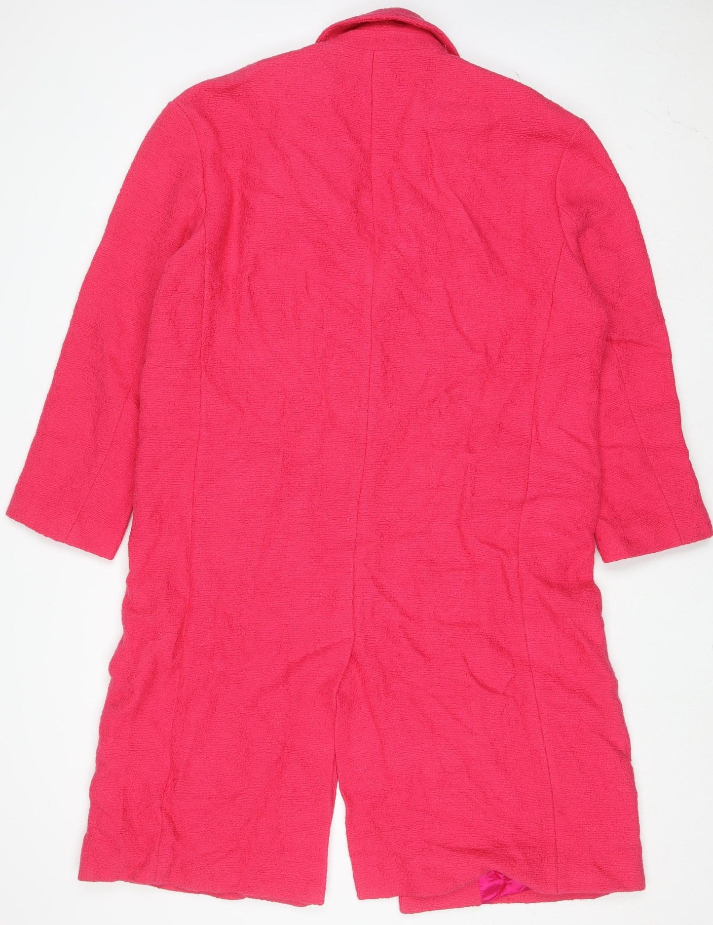 Zara Women Pink Long Tweed Overcoat Size 14 Buttoned Lined