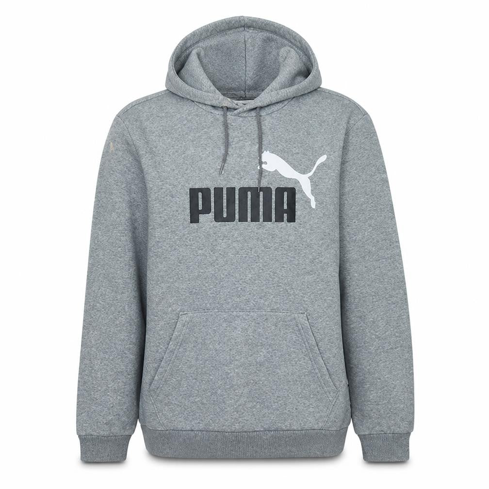 Front view of Puma men’s grey hoodie medium pullover classic logo sweatshirt