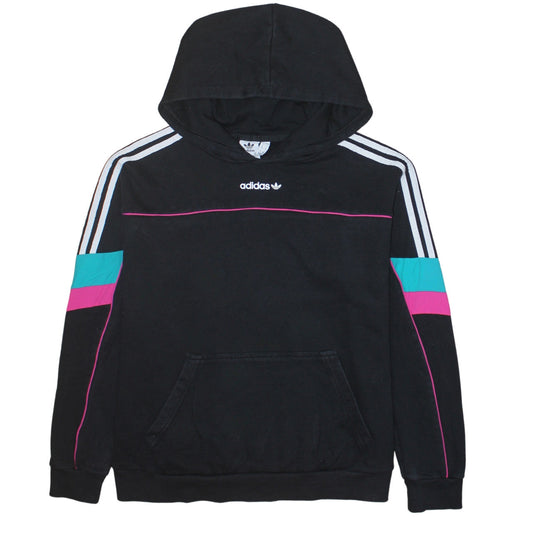 Adidas Women Black Multicoloured Hoodie Size 8 Pullover Logo Hooded