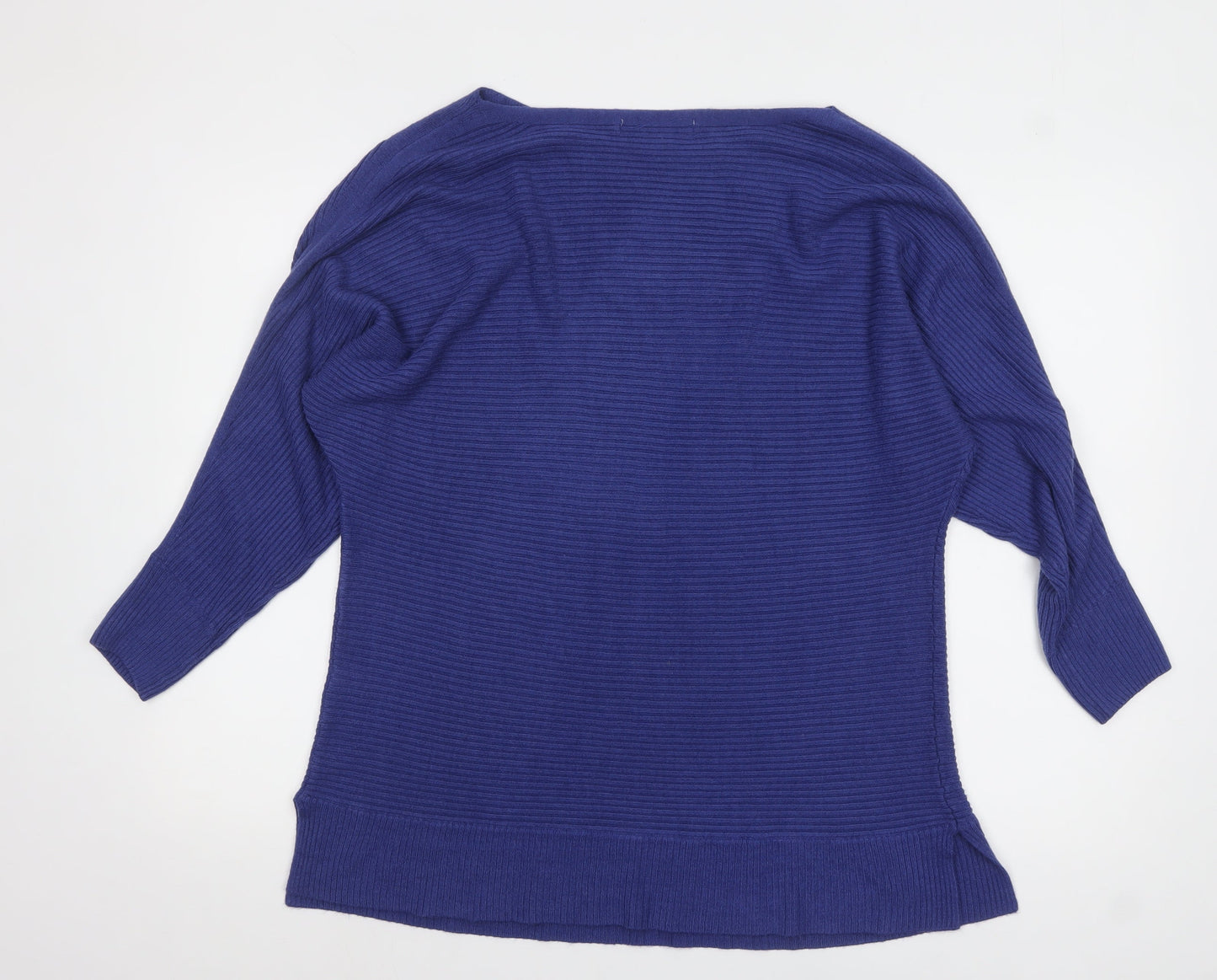 Next Women Blue Acrylic Rib Knit Boat Neck Jumper L