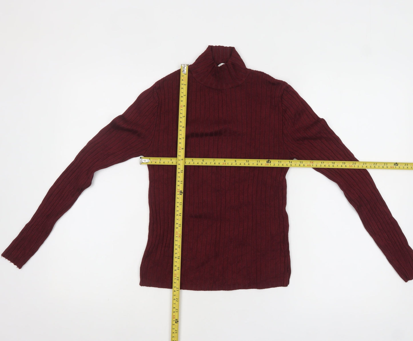 Pull&Bear Women Red Roll Neck Ribbed Knit Jumper Size 12