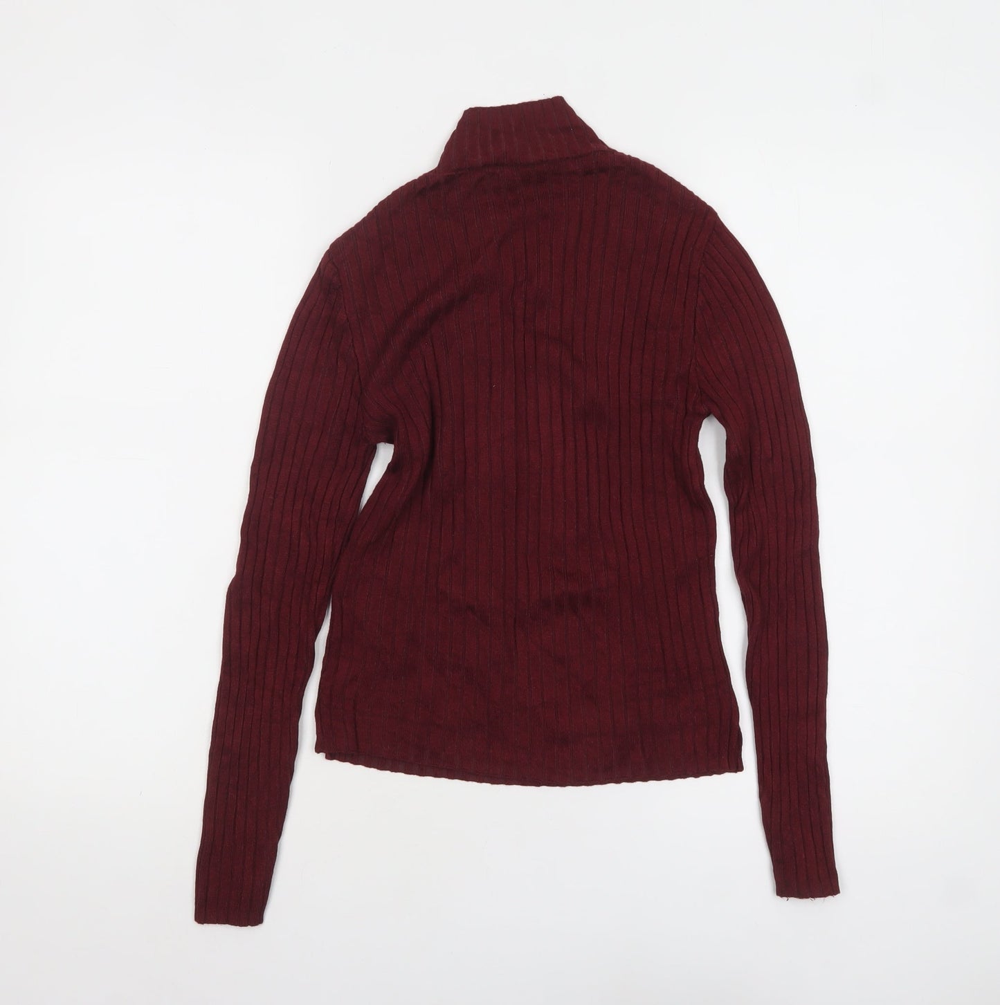 Pull&Bear Women Red Roll Neck Ribbed Knit Jumper Size 12