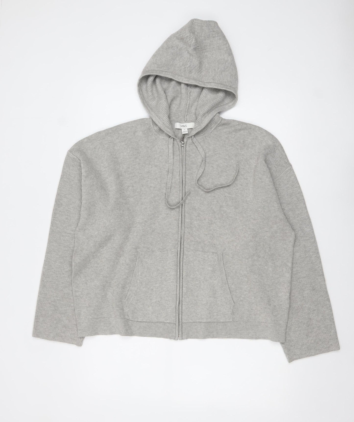 Marks and Spencer Women Grey Full Zip Hooded Cardigan XL Knit