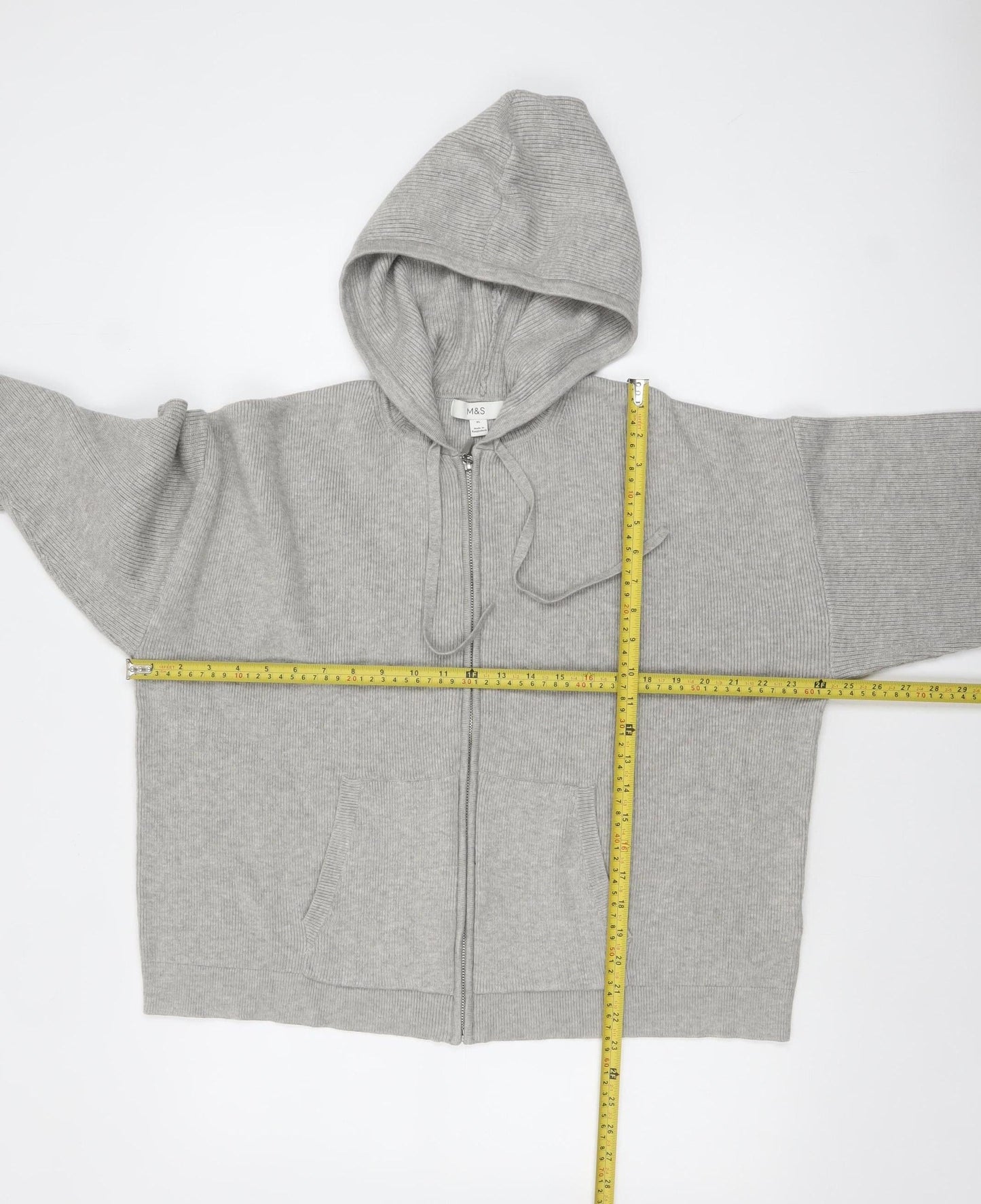 Marks and Spencer Women Grey Full Zip Hooded Cardigan XL Knit
