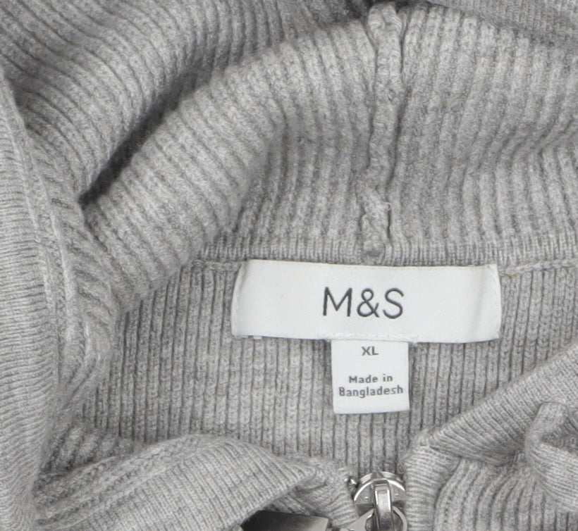 Marks and Spencer Women Grey Full Zip Hooded Cardigan XL Knit