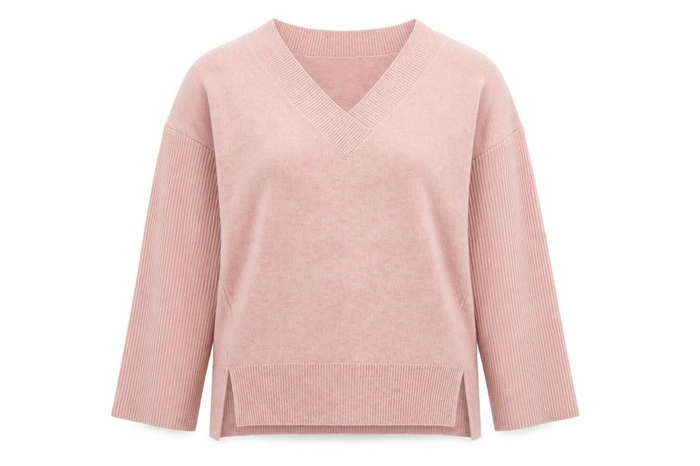 River Island Women’s Pink V-Neck 3/4 Sleeve Knit Jumper M