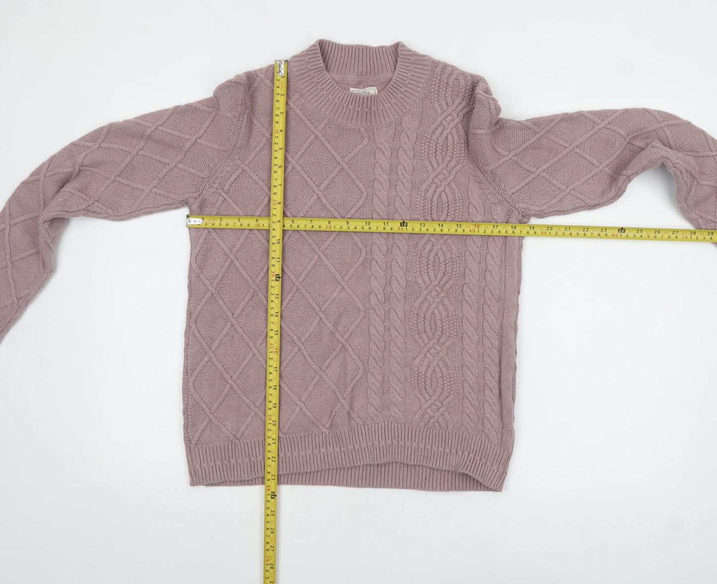 Fat Face Women Pink Cable-Knit Wool Cotton Jumper UK 12
