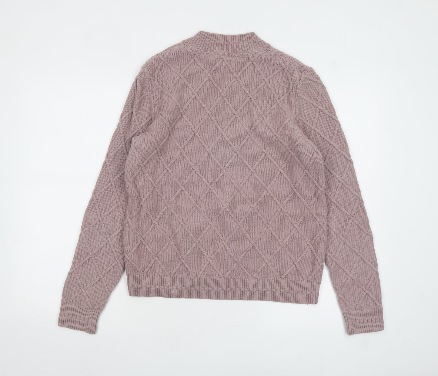 Fat Face Women Pink Cable-Knit Wool Cotton Jumper UK 12
