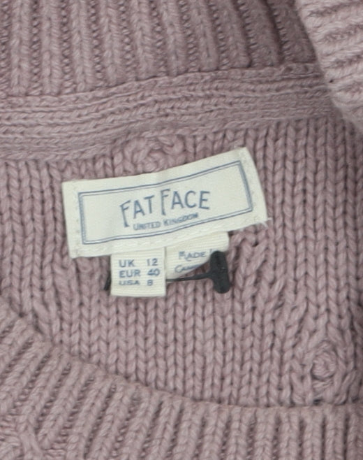 Fat Face Women Pink Cable-Knit Wool Cotton Jumper UK 12