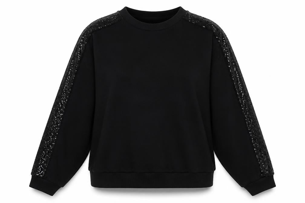 Marks & Spencer Womens Black Sequin Sleeve Pullover Sweatshirt Size 20