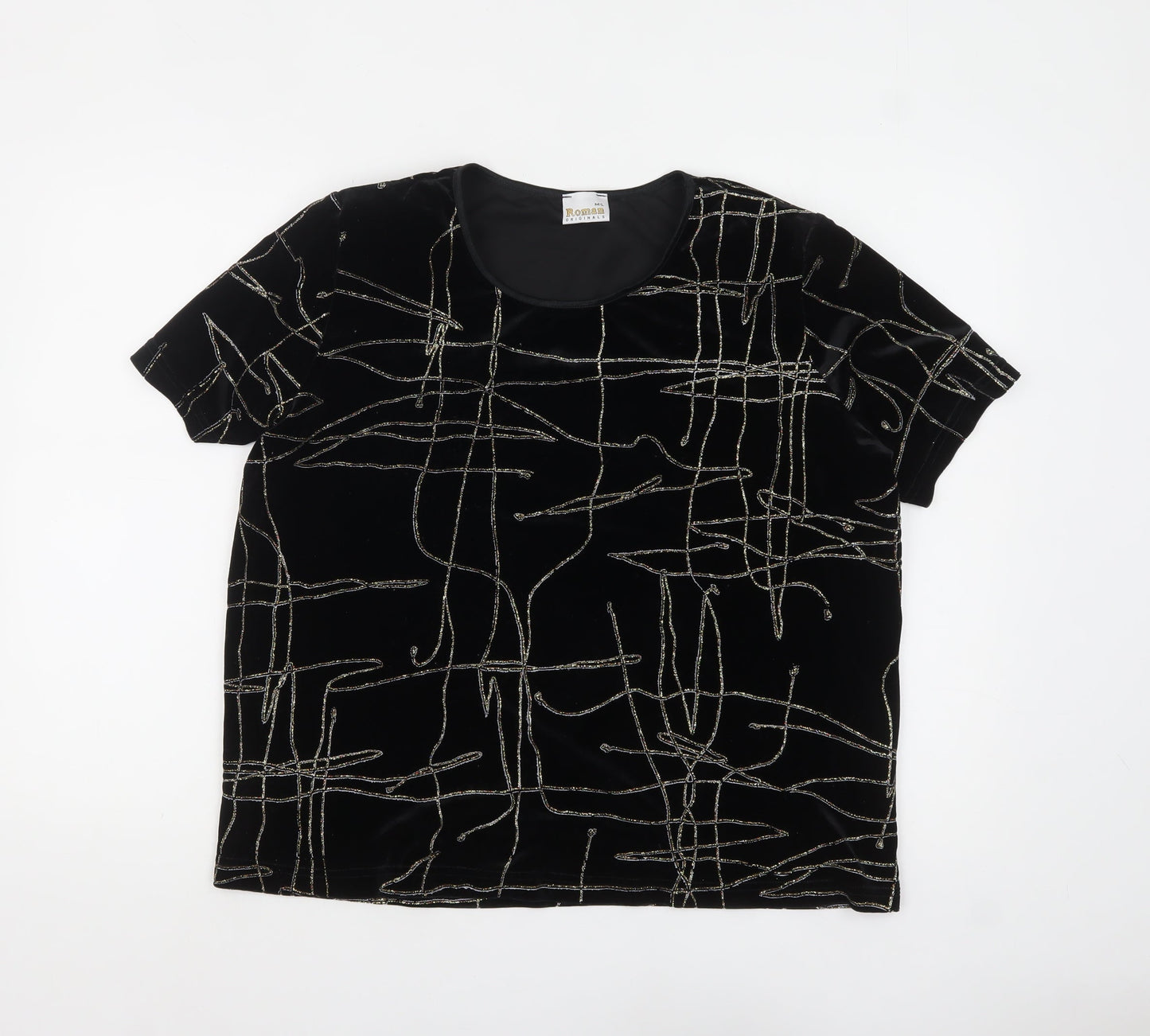 Roman Originals Women Black Velvet Glitter Top L Party T-Shirt
