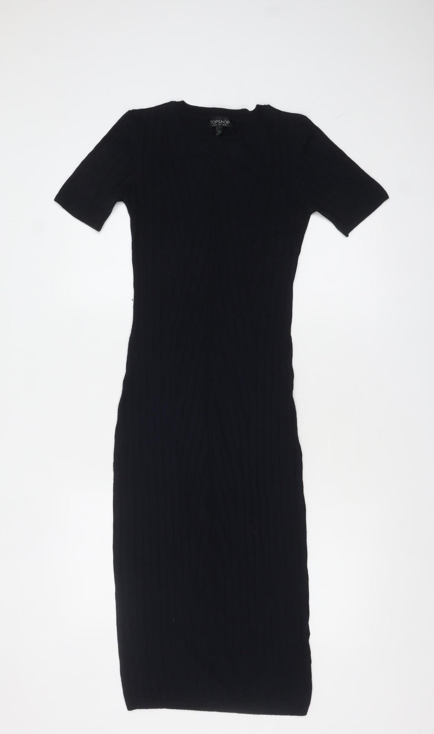 Topshop Women’s Black Knit Bodycon Midi Dress Size 8