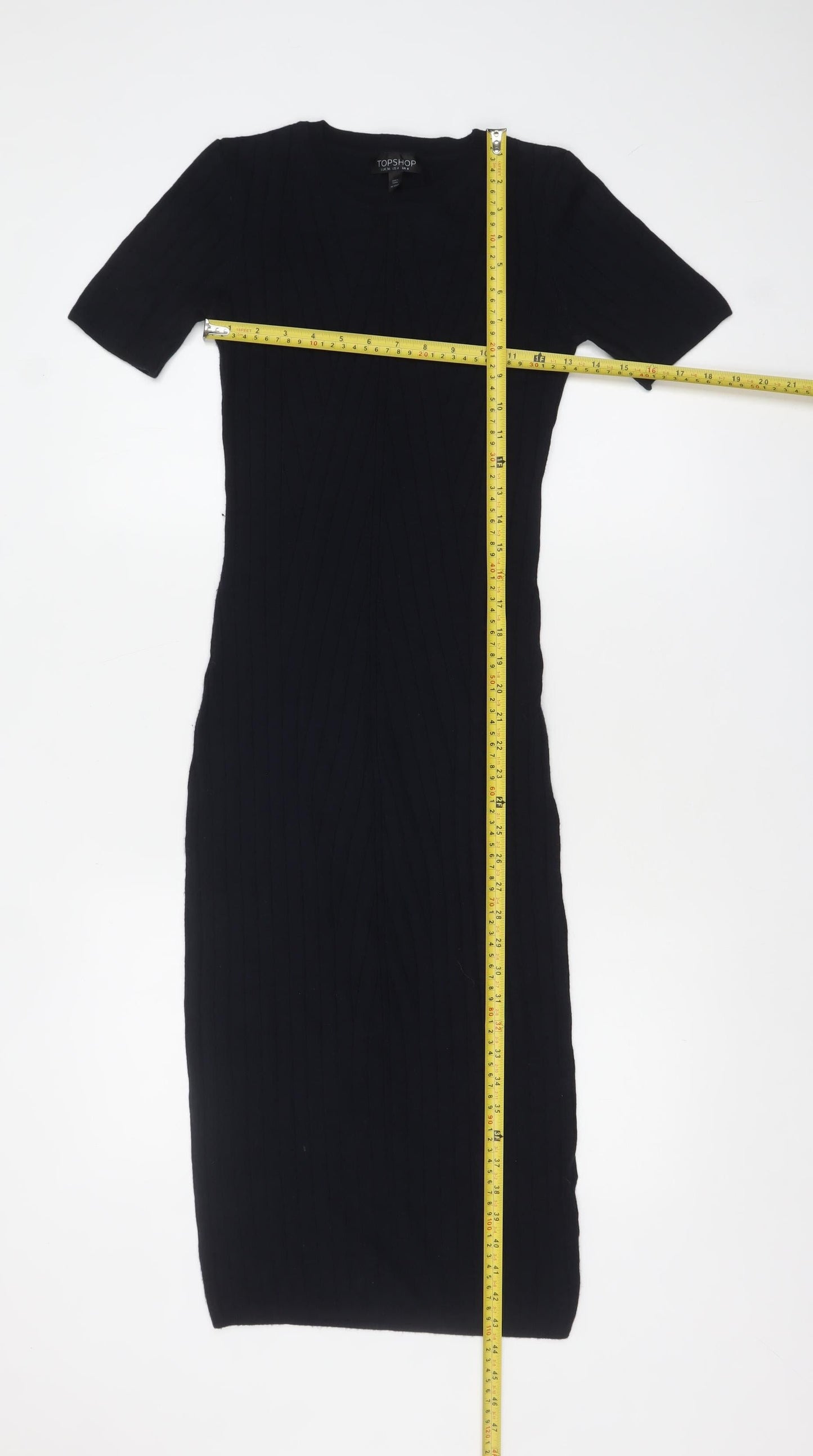 Topshop Women’s Black Knit Bodycon Midi Dress Size 8
