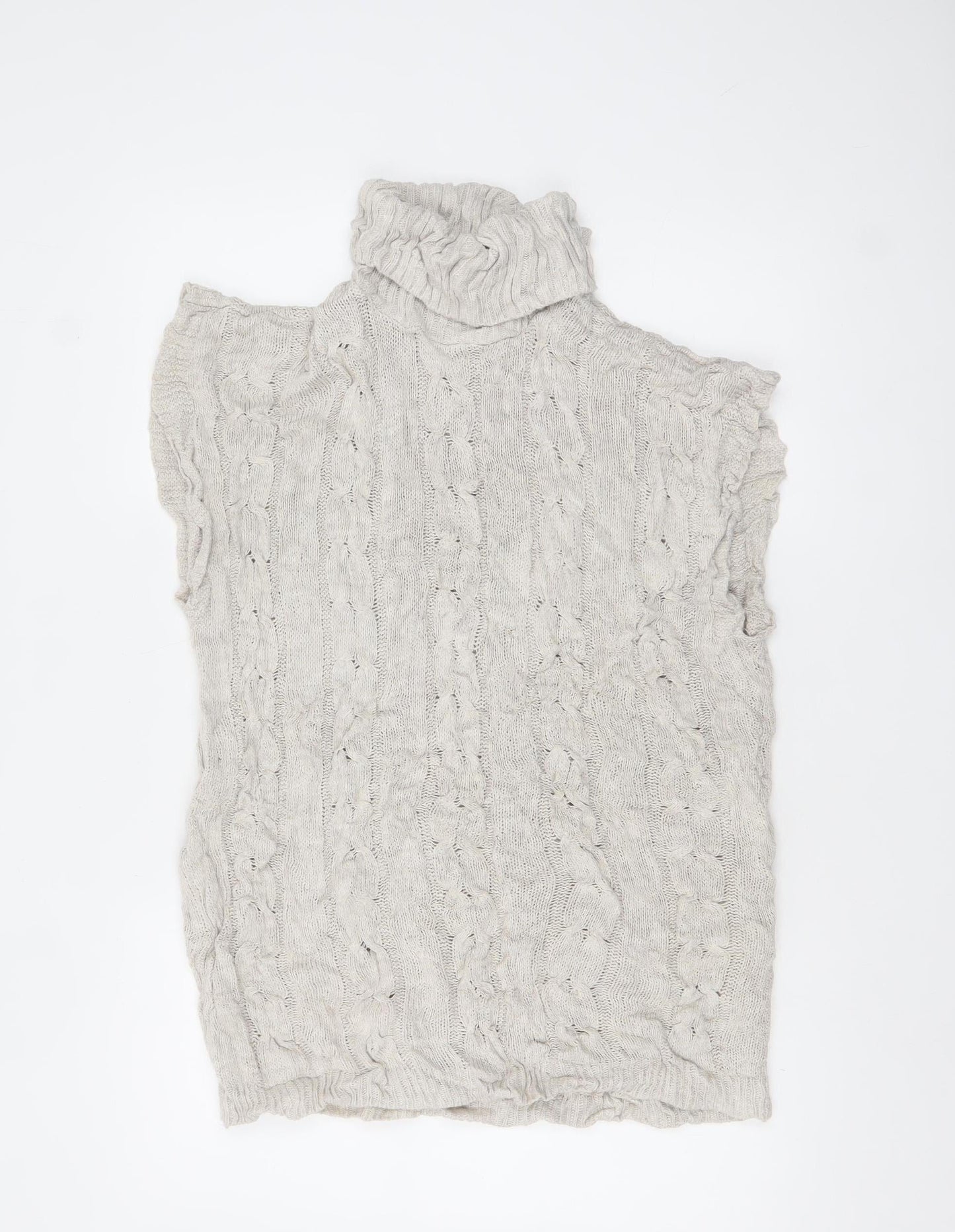 Quiz Women’s Beige Sleeveless Roll Neck Cable Knit Pullover L