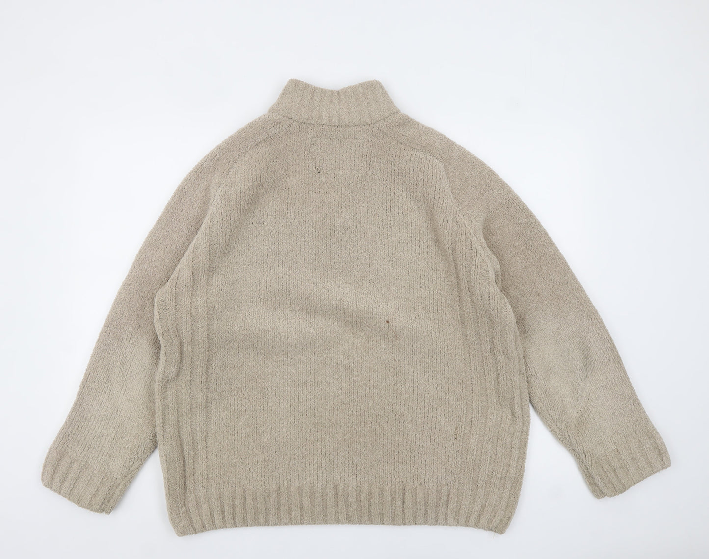 F&F Men’s Beige 1/4 Zip Fleece Jumper Size L Thermal Casual