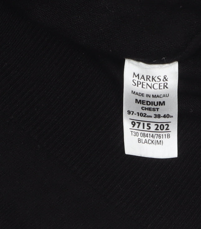 Marks and Spencer Men's Black V-Neck Acrylic Jumper Medium Regular Fit