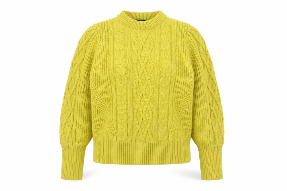 Marks and Spencer Women's Yellow Cable Knit High Neck Jumper Size 14