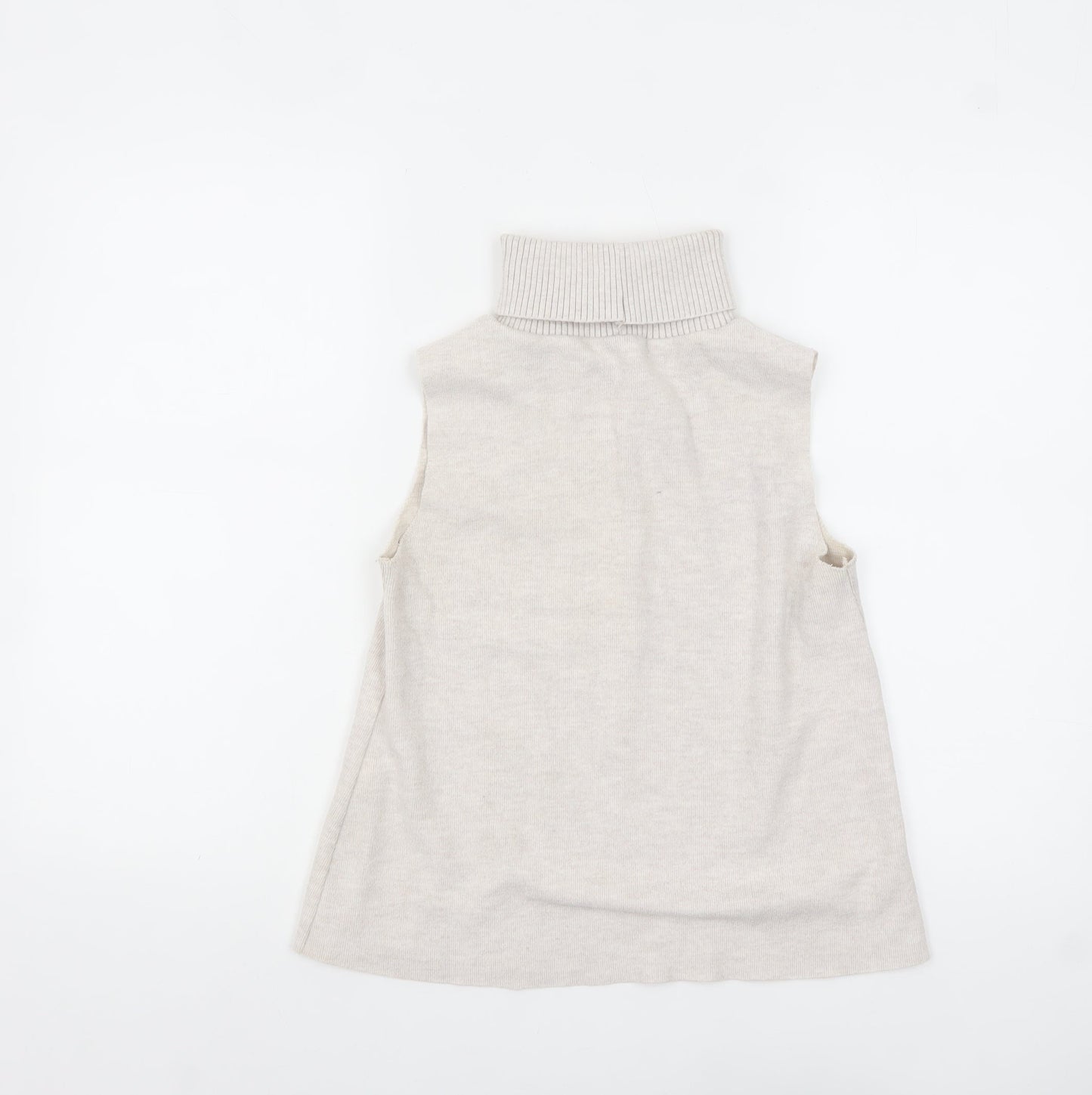 Zara Women Beige Sleeveless Roll Neck Knit Tank Top Size S