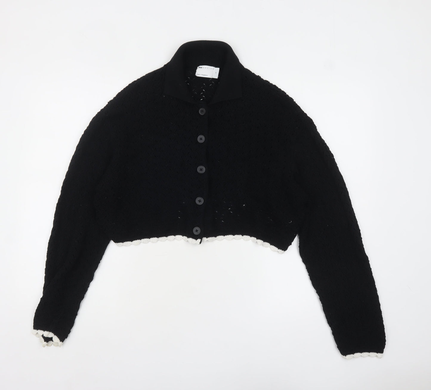 ASOS DESIGN Women Black Cotton Collared Cardigan M UK 12-14