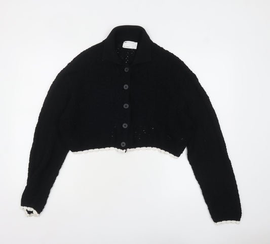 ASOS DESIGN Women Black Cotton Collared Cardigan M UK 12-14