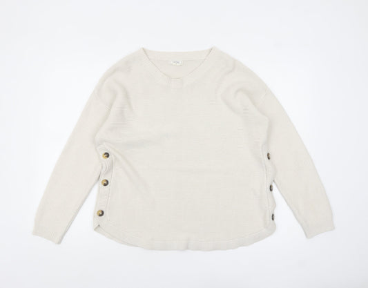 Fat Face Women Ivory V-Neck Button Side Knit Jumper Size 14