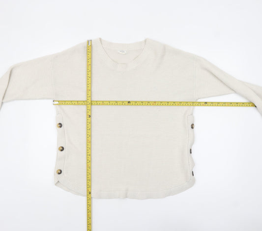 Fat Face Women Ivory V-Neck Button Side Knit Jumper Size 14