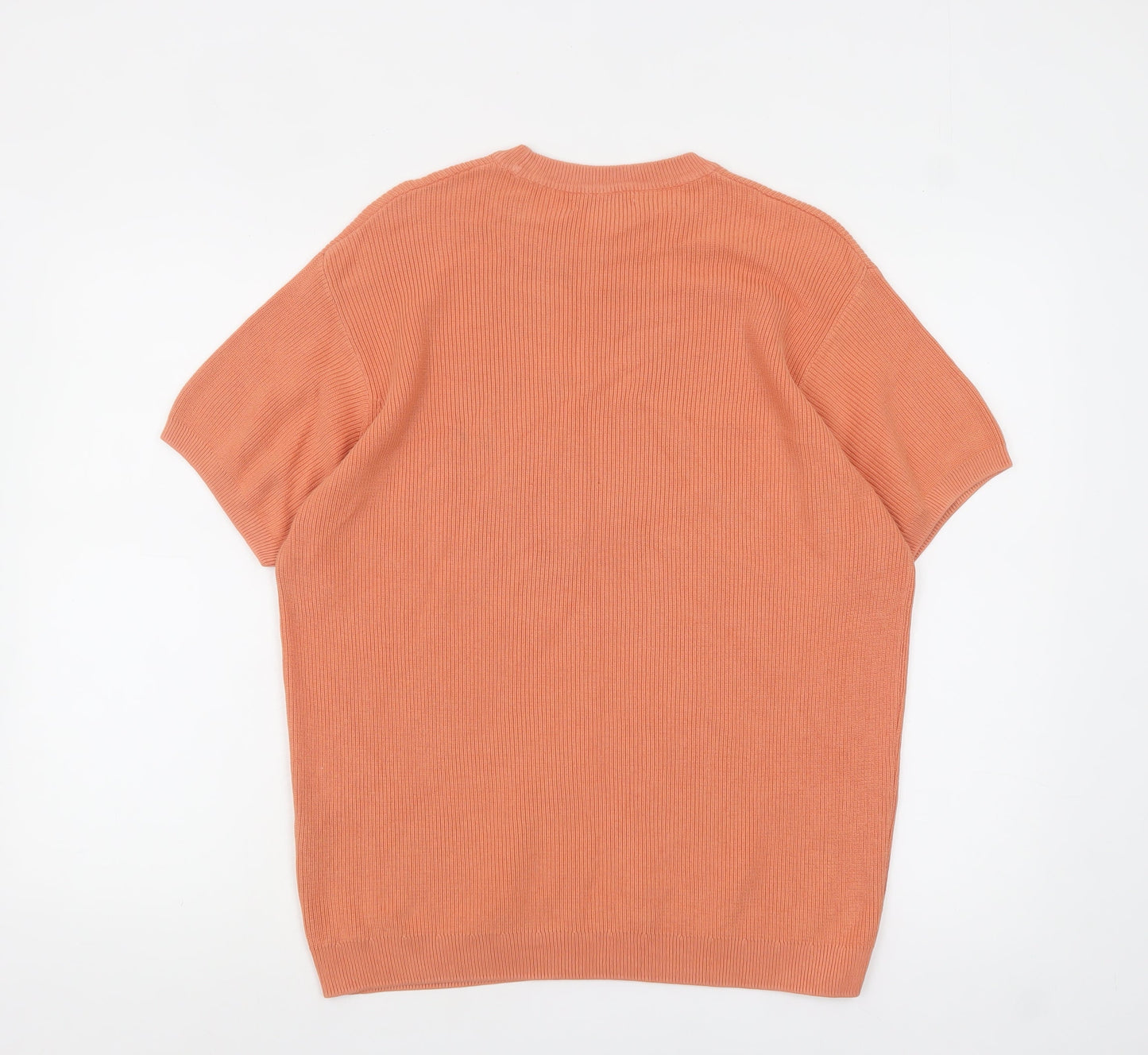 Zara Men’s Orange Ribbed Knit Cotton Crew Neck T-Shirt Size S