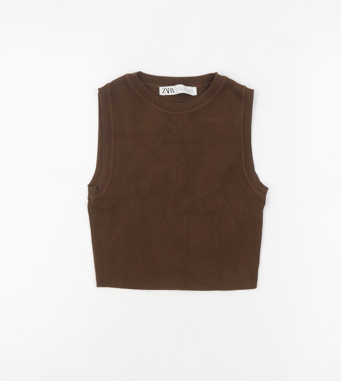 Zara Women Brown Cropped Ribbed Knit Tank Top Size S