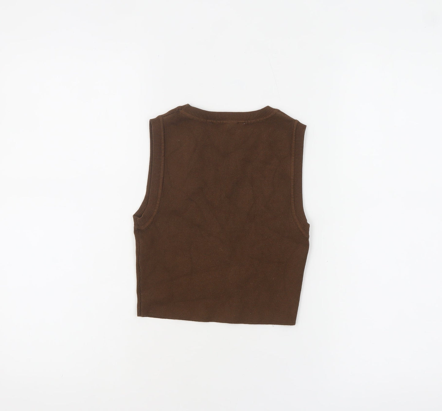 Zara Women Brown Cropped Ribbed Knit Tank Top Size S