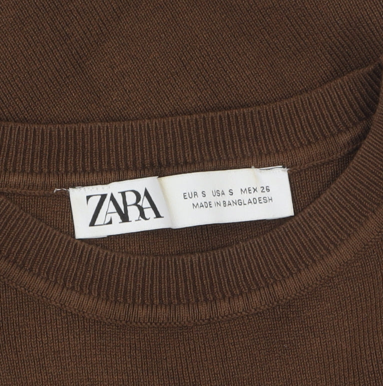 Zara Women Brown Cropped Ribbed Knit Tank Top Size S