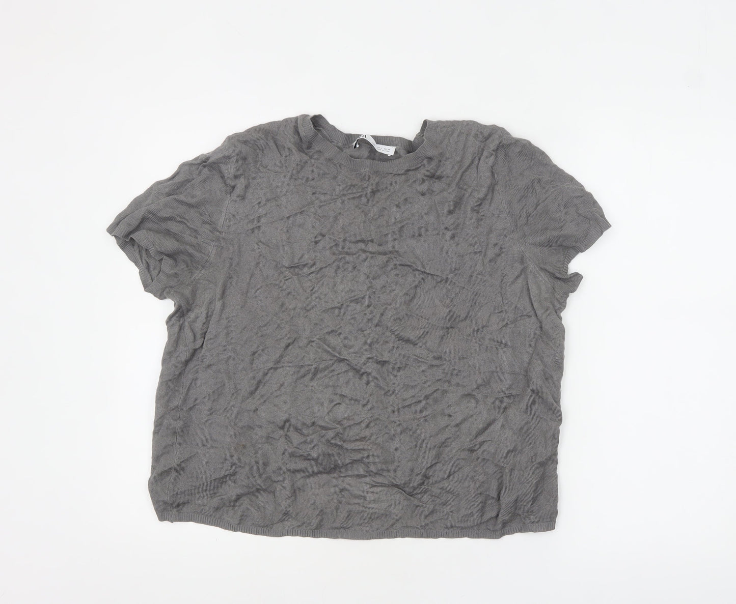 Zara Women's Grey Basic Short Sleeve Cotton Blend T-Shirt L