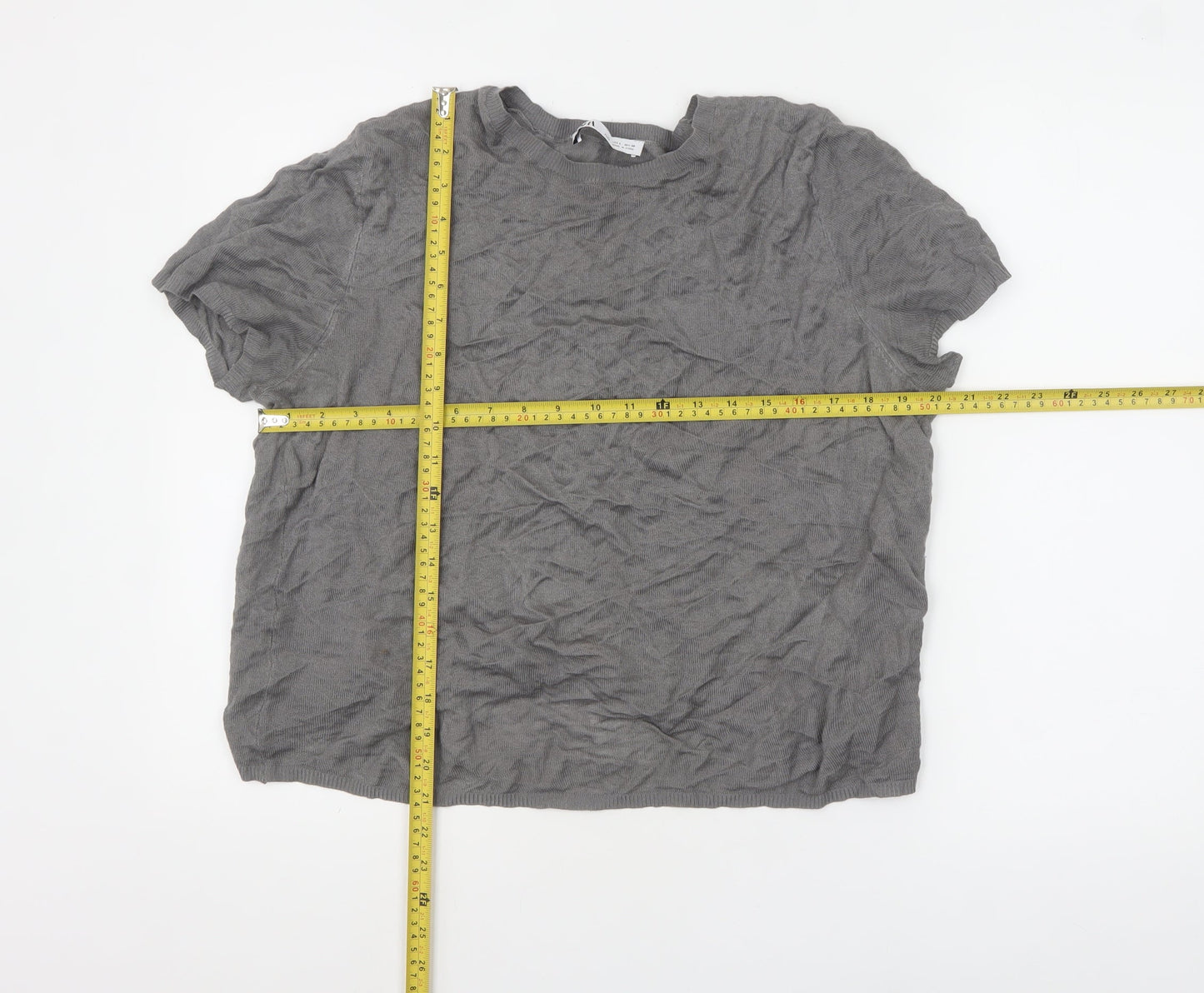 Zara Women's Grey Basic Short Sleeve Cotton Blend T-Shirt L