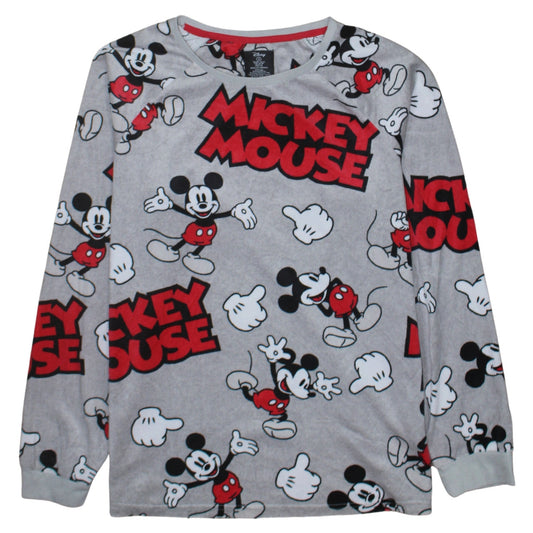 Disney Women’s Grey Mickey Mouse Pyjama Top Size 10-12 Fleece Long Sleeve