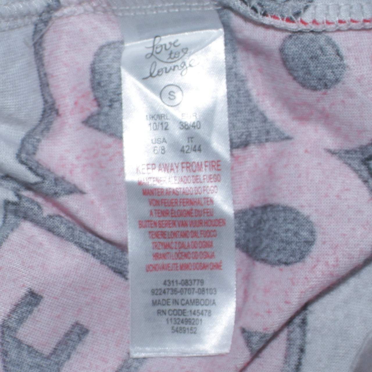 Disney Women’s Grey Mickey Mouse Pyjama Top Size 10-12 Fleece Long Sleeve