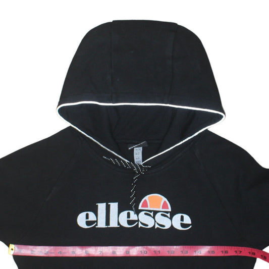 Ellesse Womens Black Pullover Hoodie Size 12 Cotton Blend Logo Sweatshirt