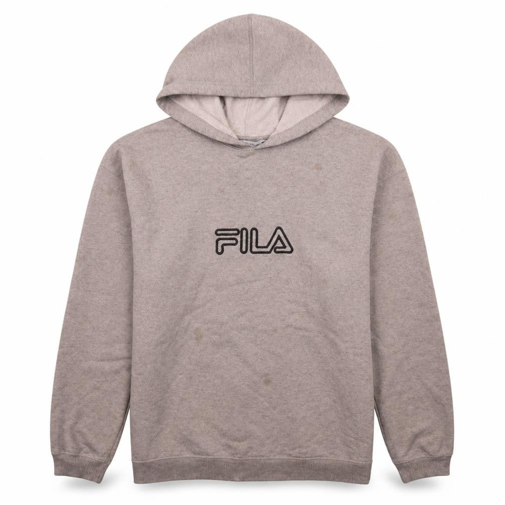 Fila Men's Grey Pullover Hoodie Size L Logo Fleece Sweatshirt