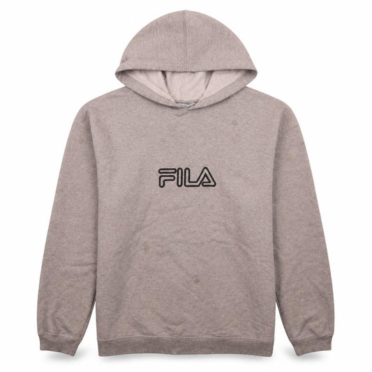 FILA Men's Grey Pullover Hoodie Size L Logo Fleece Sweatshirt
